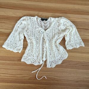 Delicate Cream Crochet Women's Sweater Top